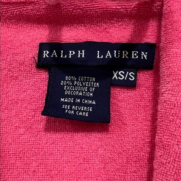 RALPH LAUREN Terry Cloth Bathrobe Hot Pink Green Gingham Womens Size XS Small - Picture 9 of 9